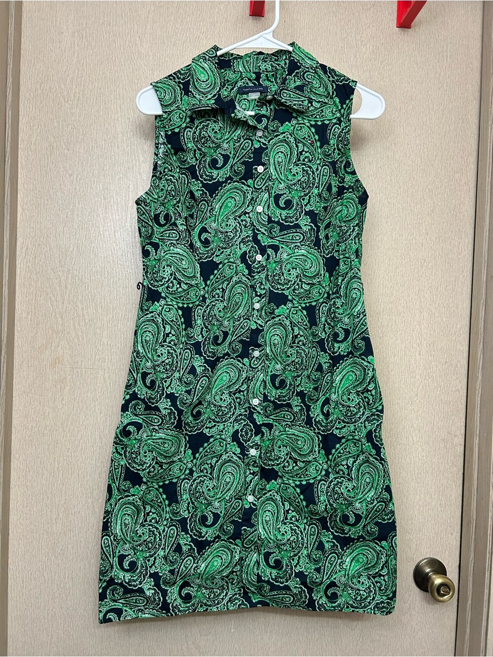 Tommy Hilfiger - 100% Cotton Green Paisley Tie Dress - Size 6